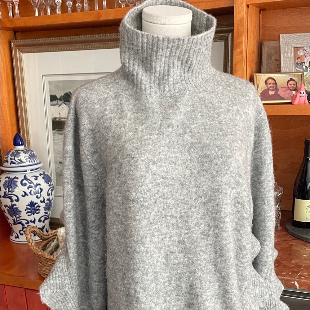 Phillip Lim 3.1 Cozy Light Gray Turtleneck Ruffle Sweater Large - Picture 3 of 13